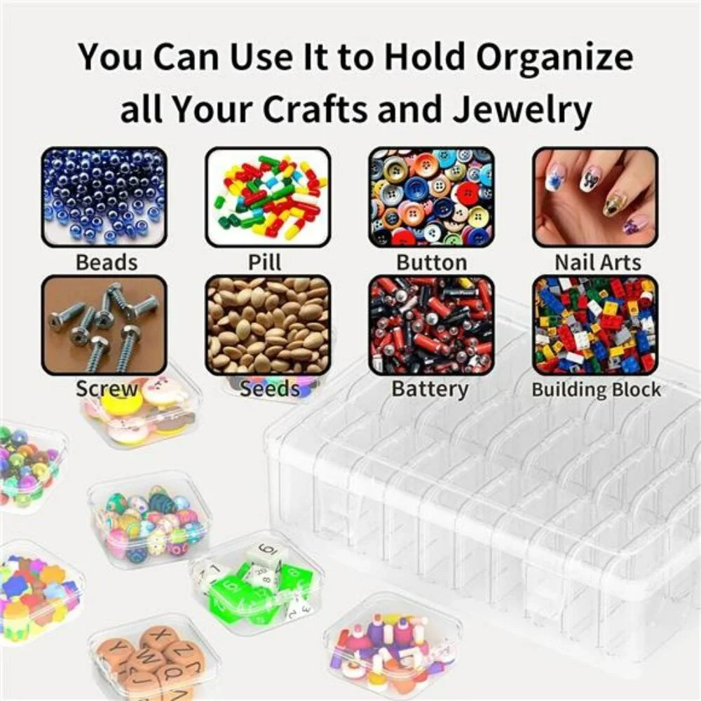Clear Bead Organizer Box with 31 Plastic Storage Containers for Jewelry Crafts
